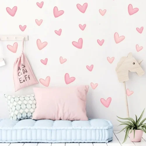 60 pinke große & kleine Herz-Wandsticker selbstklebend – Dekorative Aufkleber für Kinderzimmer und Wohnräume