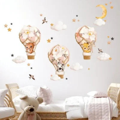 Wandsticker Löwe, Zebra, Ballons, Sterne, Mond & Vögel – Magische Deko für Kinderzimmer