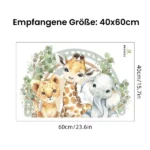 Tier Wandsticker mit Löwe, Elefant, Blättern und Herz – Perfekte Wanddekoration für Kinderzimmer