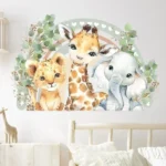 Tier Wandsticker mit Löwe, Elefant, Blättern und Herz – Perfekte Wanddekoration für Kinderzimmer