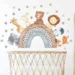 Regenbogen Wandsticker mit Sternen, Löwe, Bär, Hase und anderen Tieren – Traumhafte Deko für Kinderzimmer