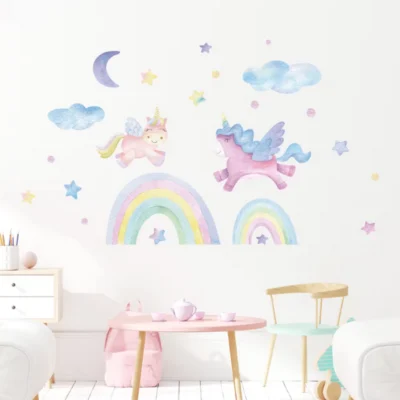 Regenbogen, Stern, Wolke und Mond Wandsticker – Bunte Dekoration für das Kinderzimmer