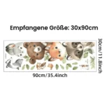 Bear, Rabbit, Fox und Leaves Wandsticker – Natürliche Waldtiere Dekoration für das Kinderzimmer