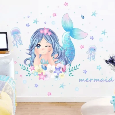 Meerjungfrau,Quallen,Seesterne und Blumen – Magische Wandsticker für Mädchenzimmer