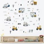 Bagger, Kran, Müllwagen und Baum Wandsticker – Abenteuerliche Wanddekoration für das Kinderzimmer