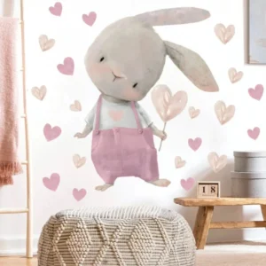 Kaninchen mit pinken Herzen Wandsticker – Süße Dekoration für das Kinderzimmer