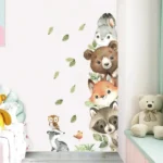 Bear, Rabbit, Fox und Leaves Wandsticker – Natürliche Waldtiere Dekoration für das Kinderzimmer