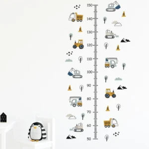 Wandsticker mit Baum, Wolken und Baufahrzeug – Maßgeschneiderte Wanddekoration für Kinderzimmer