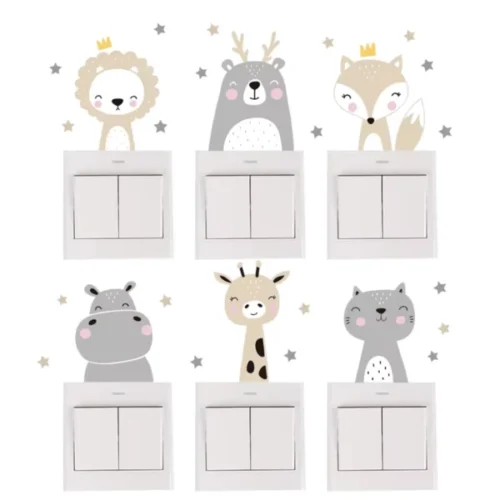 6-teiliges Boho-Farb-Cartoon-Tiere Wandsticker Set – Kreative Deko für Kinderzimmer