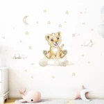 Süßer Tiger Wandsticker mit Mond, Sternen und Wolken – Verspielte Wanddekoration für Kinderzimmer
