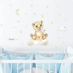 Süßer Tiger Wandsticker mit Mond, Sternen und Wolken – Verspielte Wanddekoration für Kinderzimmer
