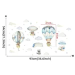Heißluftballon, Bär und Cartoon-Wolken mit Sternen – Magische Wandsticker für Kinderzimmer