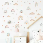 Wanddekoration Regenbogen Herzen, Sterne und Wolken – Bunte Wandsticker für Kinderzimmer