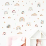 Wanddekoration Regenbogen Herzen, Sterne und Wolken – Bunte Wandsticker für Kinderzimmer
