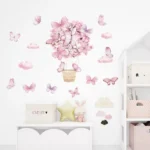 Pink Schmetterlinge im Korb Wandsticker – Zarte Wanddekoration für das Kinderzimmer