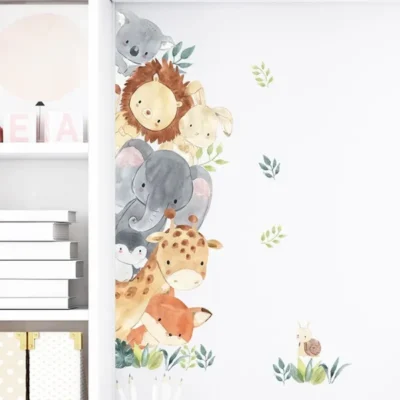 Tier Wandsticker mit Elefant, Löwe und Hase – Niedliche Tiermotive für das Kinderzimmer