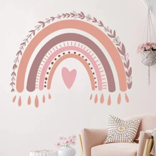 Süßes Pinkes Herz mit Regenbogen Wandsticker – Farbenfrohe Wanddekoration für das Kinderzimmer