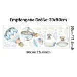 Heißluftballon, Bär und Cartoon-Wolken mit Sternen – Magische Wandsticker für Kinderzimmer