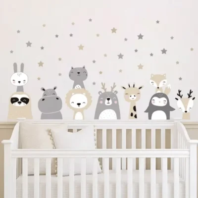 Panda, Fuchs, Kaninchen & Giraffe Wandsticker – Tierische Wanddekoration für Kinderzimmer