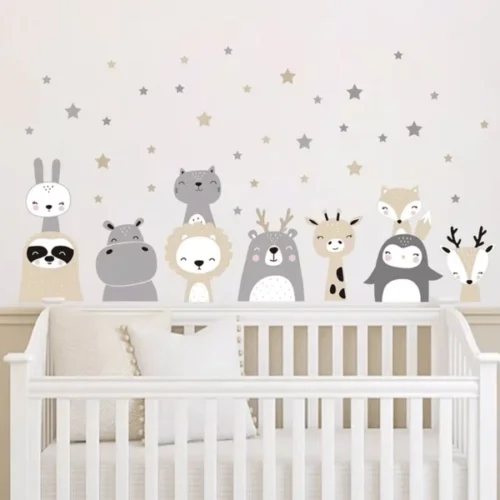 Panda, Fuchs, Kaninchen & Giraffe Wandsticker – Tierische Wanddekoration für Kinderzimmer