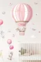 Niedlicher Hase mit pinkem Ballon, Wolken und Vögeln – Süßer Wandsticker für Kinderzimmer