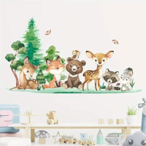 Wandtattoo Tiere – Füchse im Wald, Reh, Schmetterlinge und Bäume für eine natürliche Wanddekoration