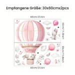 Niedlicher Hase mit pinkem Ballon, Wolken und Vögeln – Süßer Wandsticker für Kinderzimmer