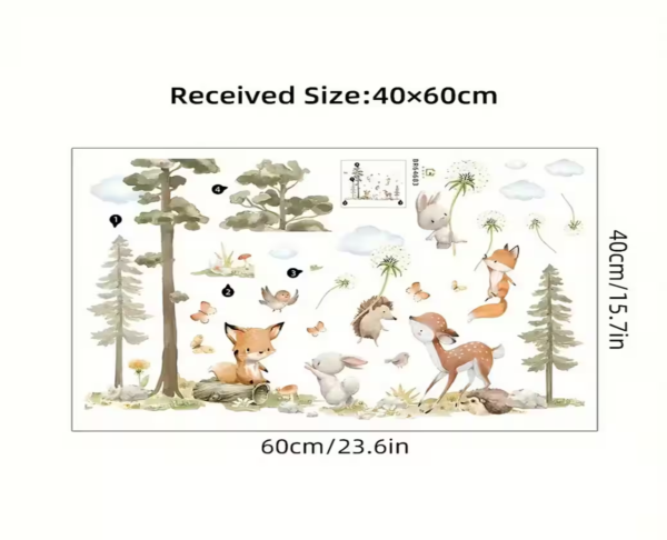 Wandsticker Hase Fuchs Reh Großer Baum mit Vögeln und fliegendem Fuchs – Natur Wanddekoration für Kinderzimmer - Image 5