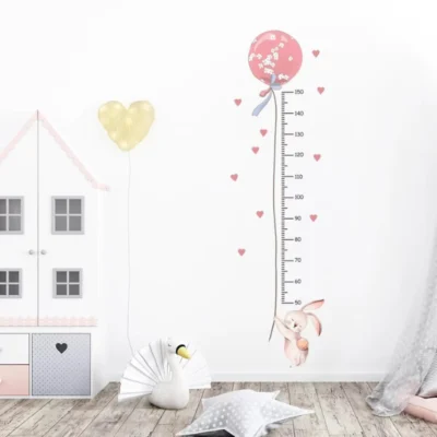 Wandsticker 2 Teile Hase Ballon & Höhenmessung – Niedliche Wanddekoration für Kinderzimmer