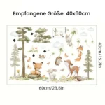 Wandsticker Hase Fuchs Reh Großer Baum mit Vögeln und fliegendem Fuchs – Natur Wanddekoration für Kinderzimmer
