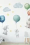 Wandtattoo Ballons mit hängenden Hasen, Mond, Sterne und Wolken – Zauberhafte Kinderzimmer Deko