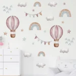 Wandaufkleber Wasserfarben Pink Ballon, Regenbogenstern, Wolke und Box mit Name 'Love Life' für Kinderzimmer