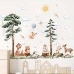 Wandtattoo Süße Tiere - Bär, Reh, Hase, Wolken, Sonne, Vögel und Bäume für Kinderzimmer & Babyzimmer Deko