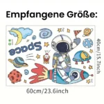 Space Wandaufkleber mit Cartoon Astronauten, Raumschiffen, Raketen, Planeten, Wolken und Sternen für Kinderzimmer