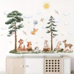 Wandtattoo Süße Tiere - Bär, Reh, Hase, Wolken, Sonne, Vögel und Bäume für Kinderzimmer & Babyzimmer Deko