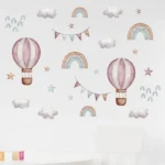 Wandaufkleber Wasserfarben Pink Ballon, Regenbogenstern, Wolke und Box mit Name 'Love Life' für Kinderzimmer