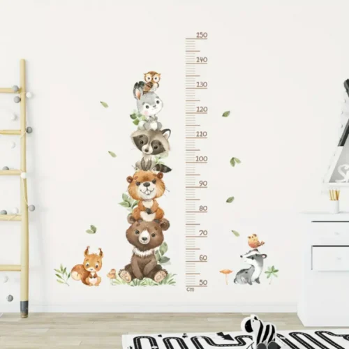 Cartoon Tier Höhenmesser Wandsticker Ideal für Kinder