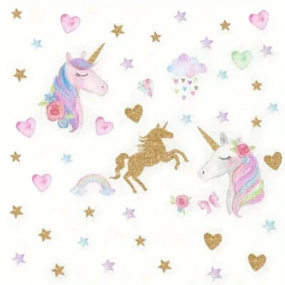 Einhorn Wandtattoo - Einhorn Stern und Herz Wandsticker für Mädchenzimmer