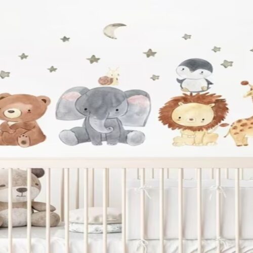 Wandsticker Löwe, Bär, Fuchs mit Sternen und Mond – Magische Wanddekoration für Kinderzimmer