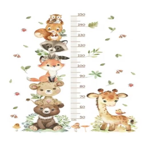 Wandsticker Lustige Tiere Höhenmesser Wand – Bär, Fuchs und Giraffe für Kinderzimmer Deko