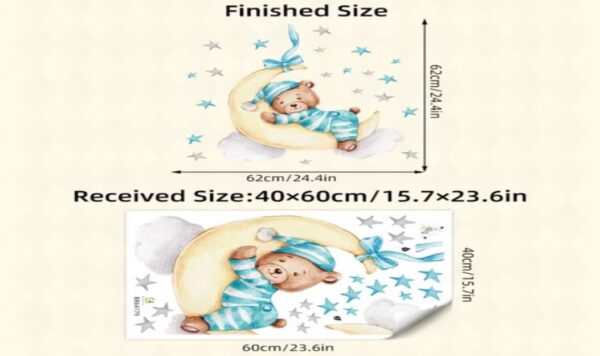 Wandsticker Baby Bär auf dem Mond mit Sternen und Wolken – Niedliche Wanddekoration für Kinderzimmer - Image 6