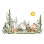 XL Wandsticker Sonne, Bäume, Bär, Fuchs und Berge – Naturinspirierte Wanddekoration für Kinderzimmer