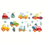 Wandsticker Baum, Kräne und Baustellenfahrzeuge – Kreative Wanddekoration für Kinderzimmer