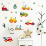 Wandsticker Baum, Kräne und Baustellenfahrzeuge – Kreative Wanddekoration für Kinderzimmer