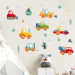 Wandsticker Baum, Kräne und Baustellenfahrzeuge – Kreative Wanddekoration für Kinderzimmer