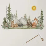 XL Wandsticker Sonne, Bäume, Bär, Fuchs und Berge – Naturinspirierte Wanddekoration für Kinderzimmer