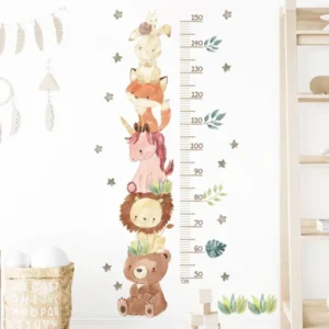 Wandsticker Einhorn Tierskala zur Höhenmessung – Löwe, Bär und Hase für Kinderzimmer