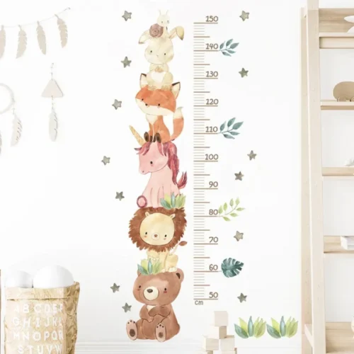 Wandsticker Einhorn Tierskala zur Höhenmessung – Löwe, Bär und Hase für Kinderzimmer