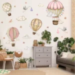 XL Wandsticker Heißluftballon mit Wolken, Vögeln und Sternen – Magische Wanddekoration für Kinderzimmer
