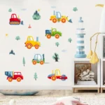 Wandsticker Baum, Kräne und Baustellenfahrzeuge – Kreative Wanddekoration für Kinderzimmer